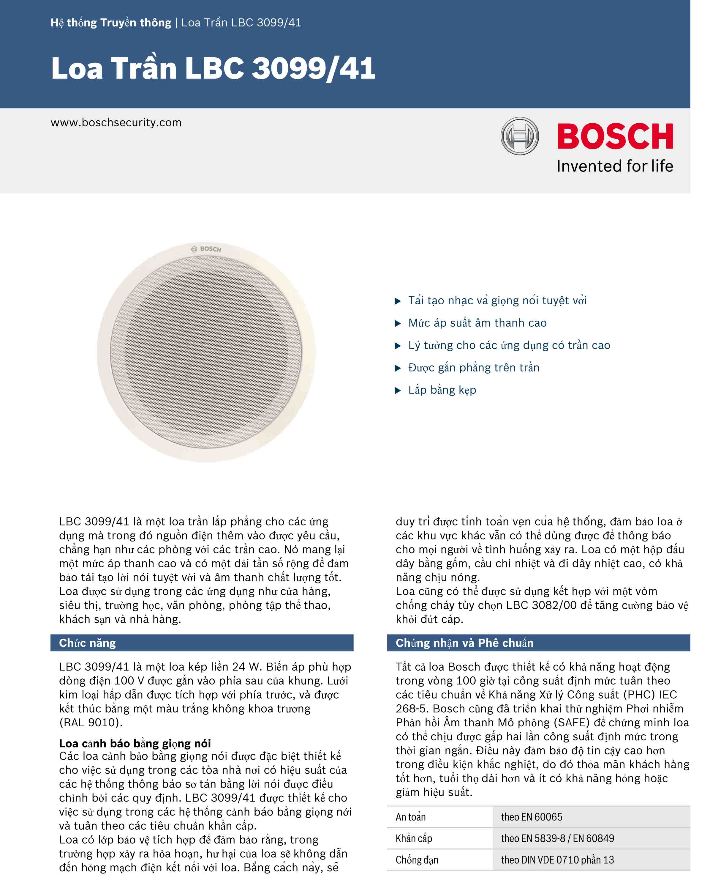 thong so Bosch LBC 3099-41